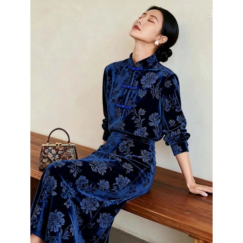 Midi Skirt Floral - Damen Zweiteiler im neuen chinesischen Stil