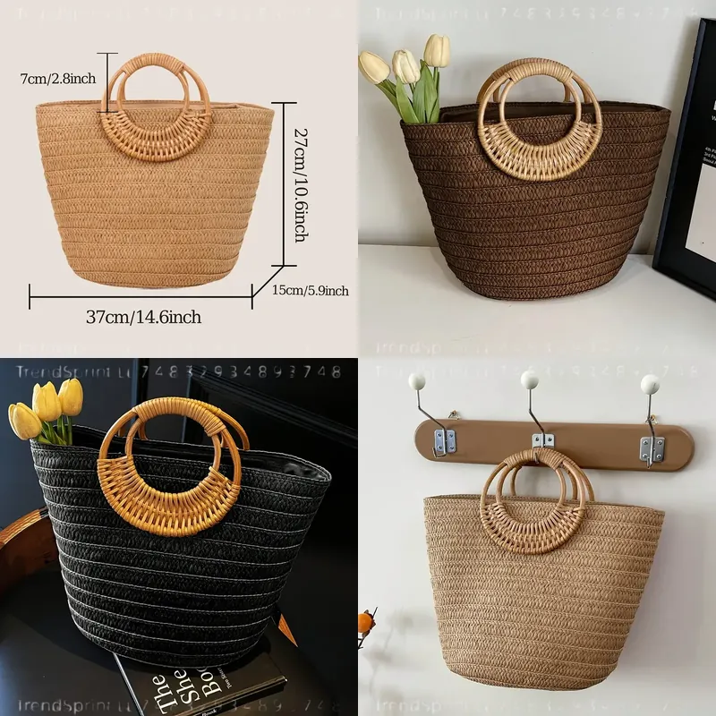 Tote Bag Beach - Damen Sommer Gewebte Papiertasche Große Kapazität