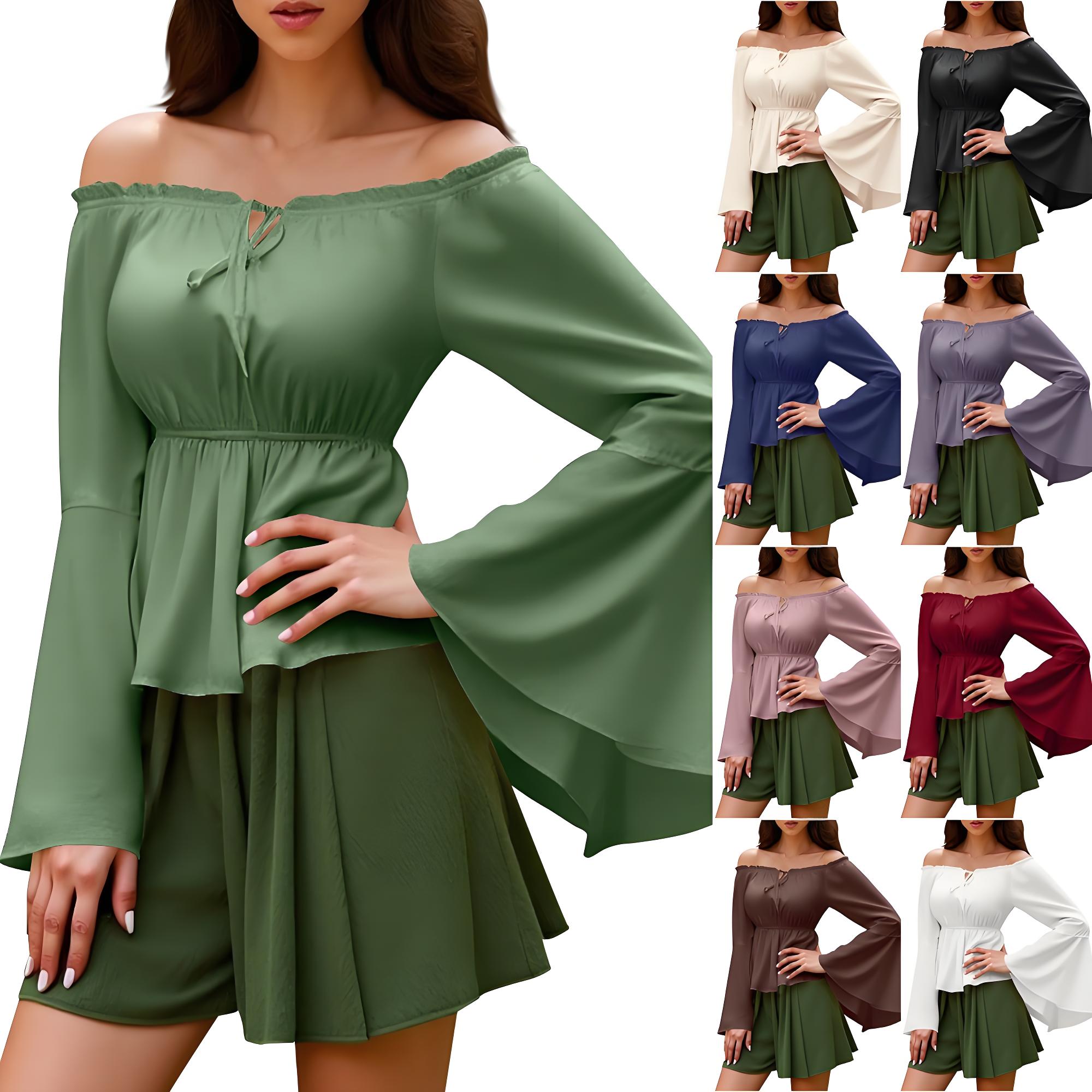 Blouse Off Shoulder - Renaissance Bluse Bauer Frauen Schulterfrei Ärmel