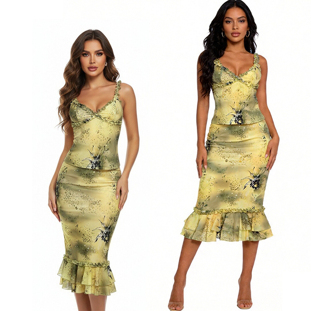 Damenkleid 2-teilig Blumendruc – Midi Skirt Floral Bewertung und Preis