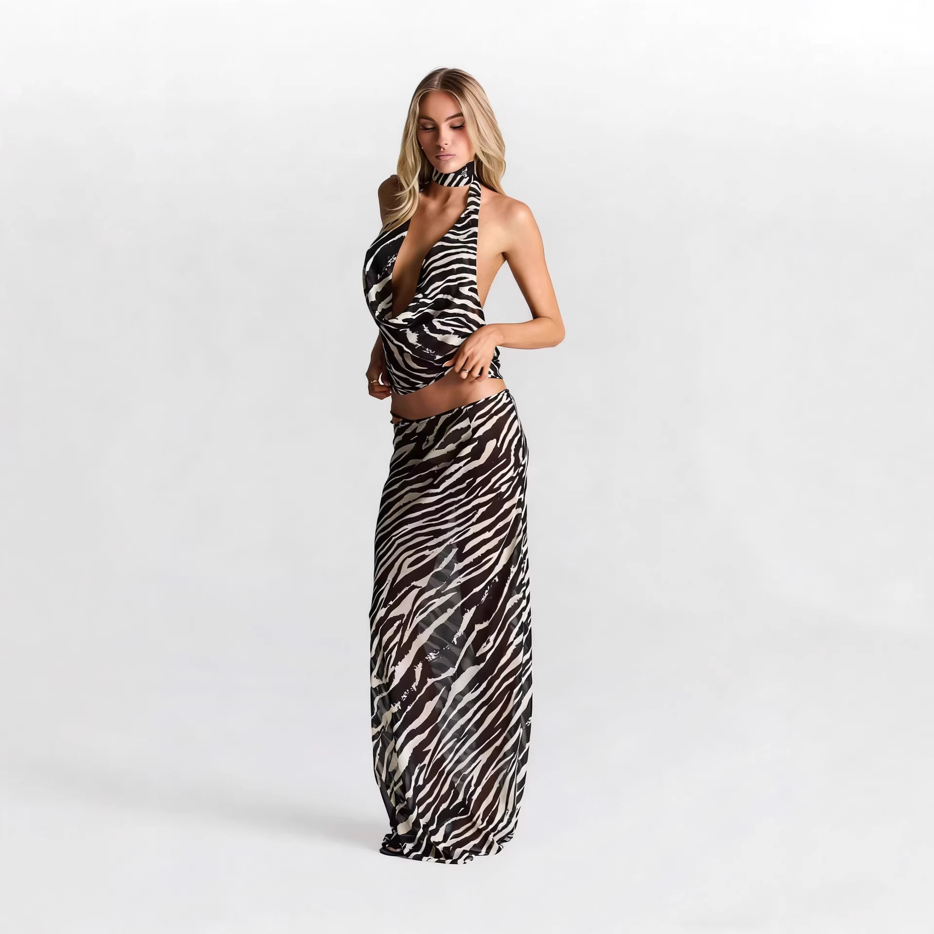 Zebra-Print Halter 2-Teiliges  – Maxi Dress Halter Bewertung und Preis