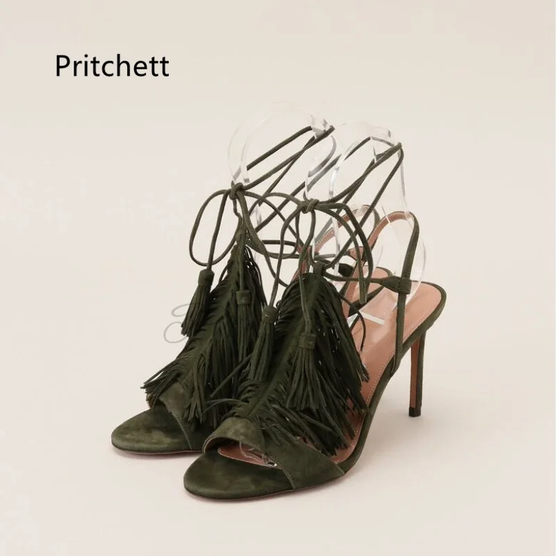 Wildleder-Quasten-Stiletto-Rie – Sandal Strappy Heeled Bewertung und Preis