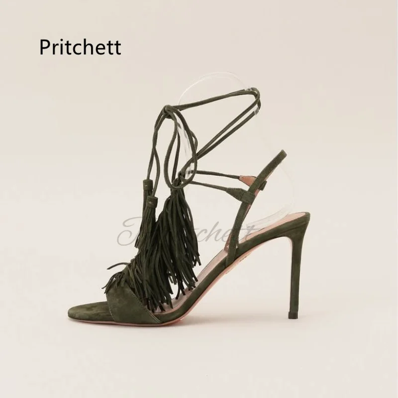 Wildleder-Quasten-Stiletto-Rie – Sandal Strappy Heeled Bewertung und Preis